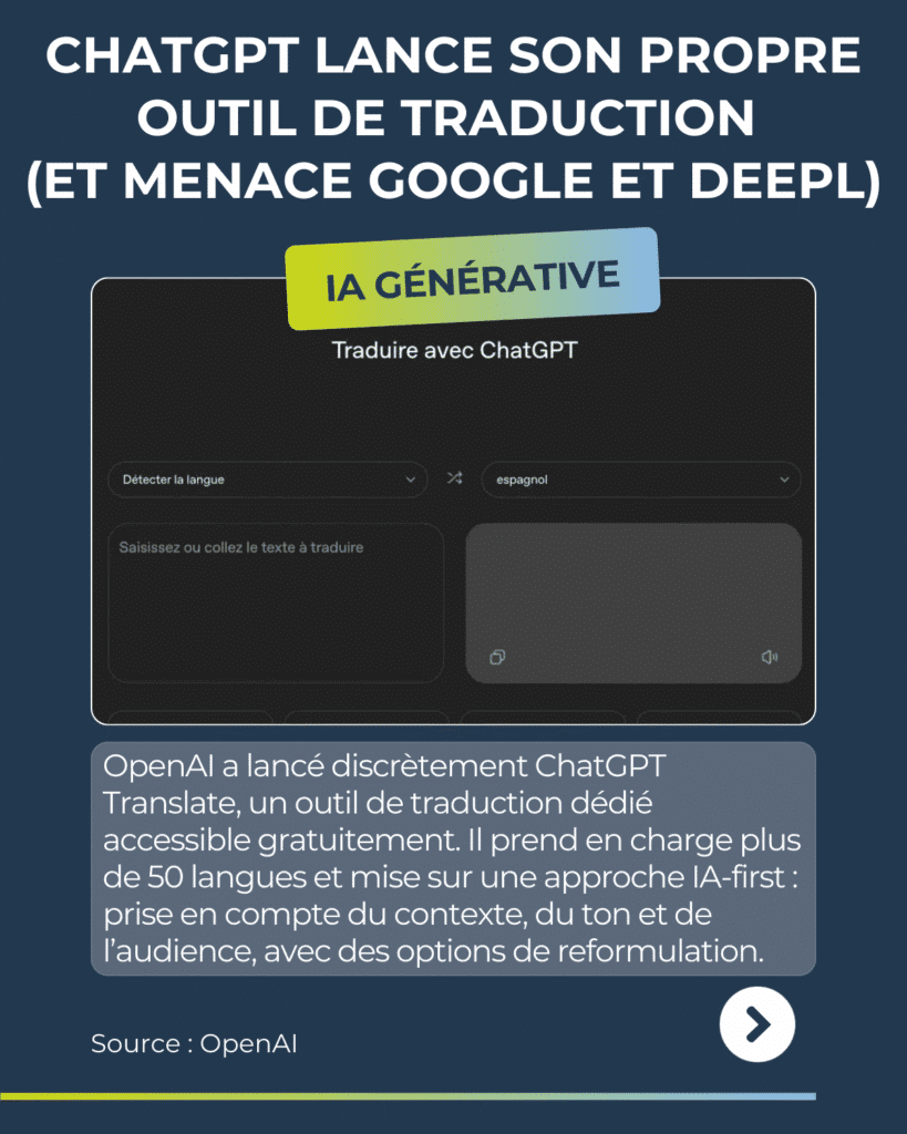 Revue du web semaine du 12 au 16 janvier 2026
ChatGPT lance ChatGPT Translate pour concurrencer Google Translate et Deeplt