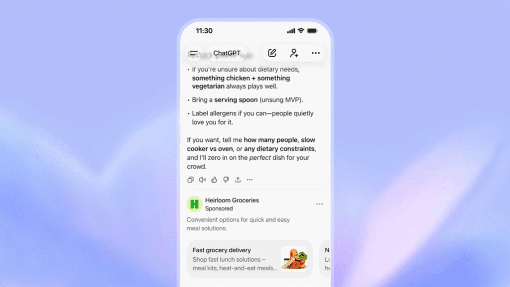 Publicité dans un prompt chatgpt
