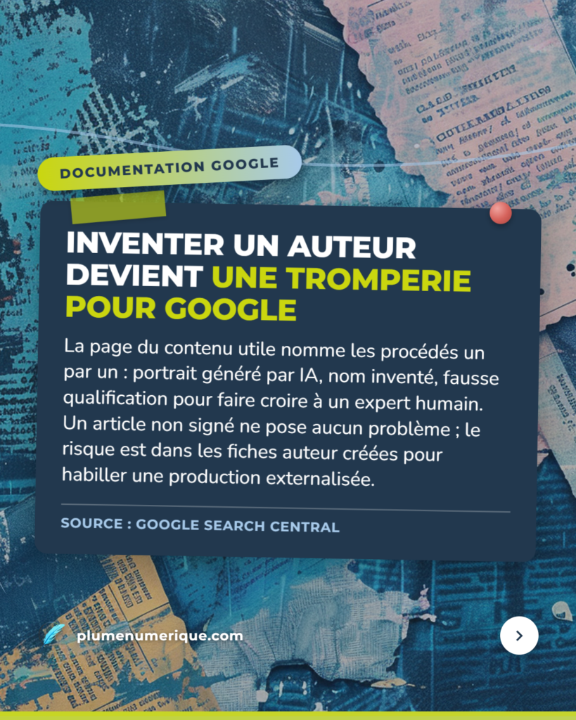 Inventer un auteur devient une tromperie pour Google — revue du web de Plume Numérique, semaine du 29 septembre 2026