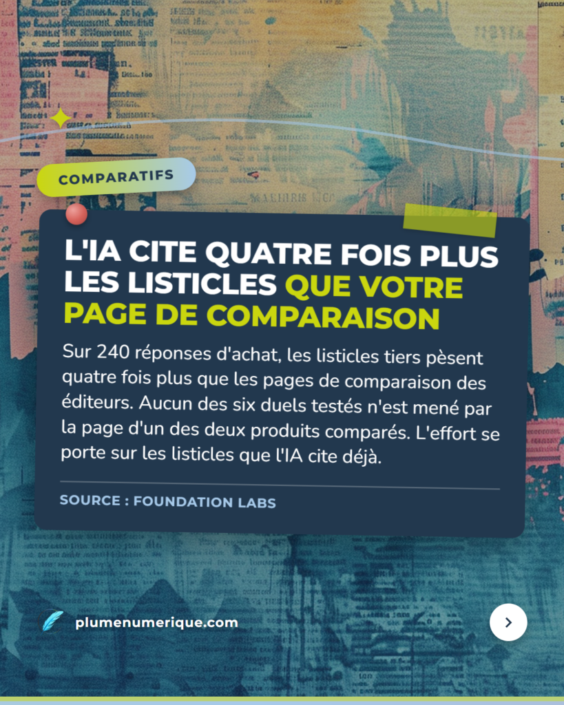 L'IA cite quatre fois plus les listicles que votre page de comparaison — revue du web de Plume Numérique, semaine du 29 septembre 2026