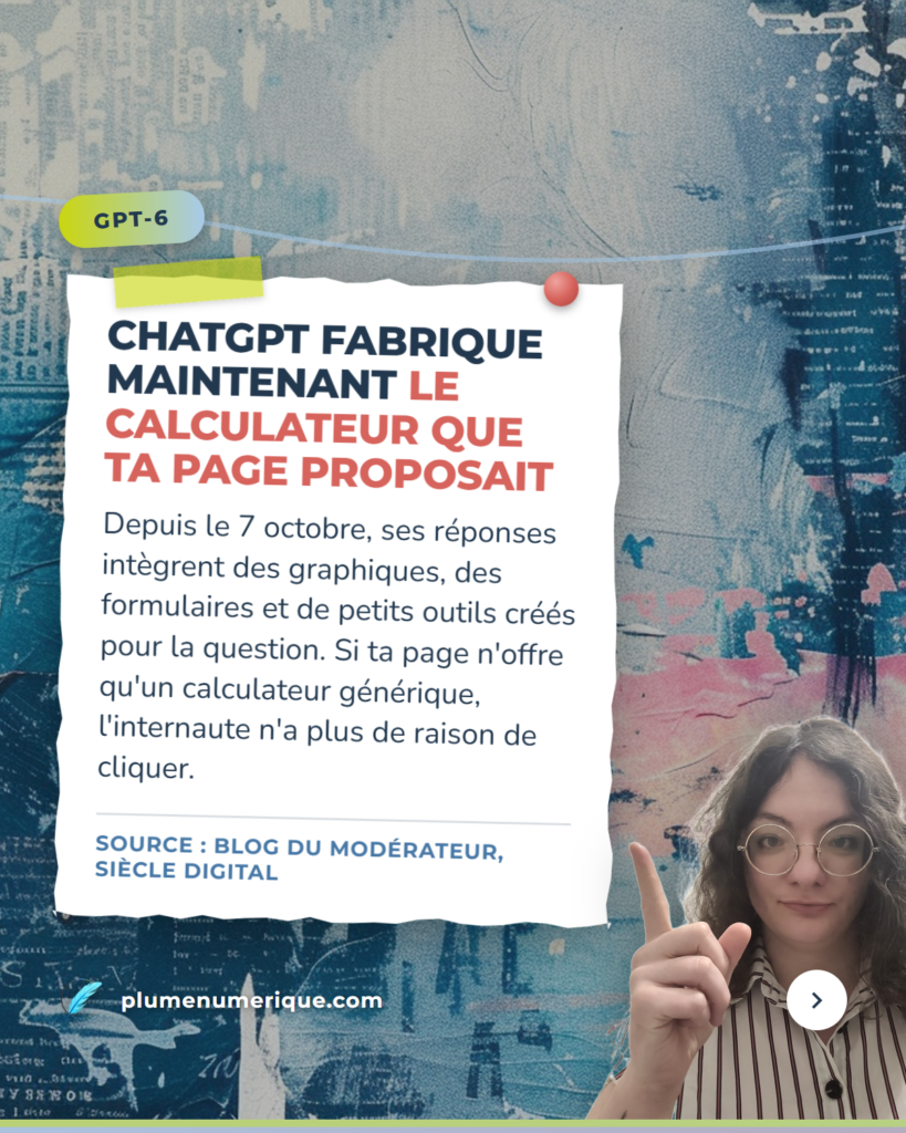 ChatGPT fabrique maintenant le calculateur que ta page proposait, revue du web de Plume Numérique, semaine du 8 octobre 2026