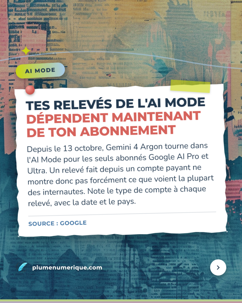 Tes relevés de l'AI Mode dépendent maintenant de ton abonnement, revue du web de Plume Numérique, semaine du 8 octobre 2026